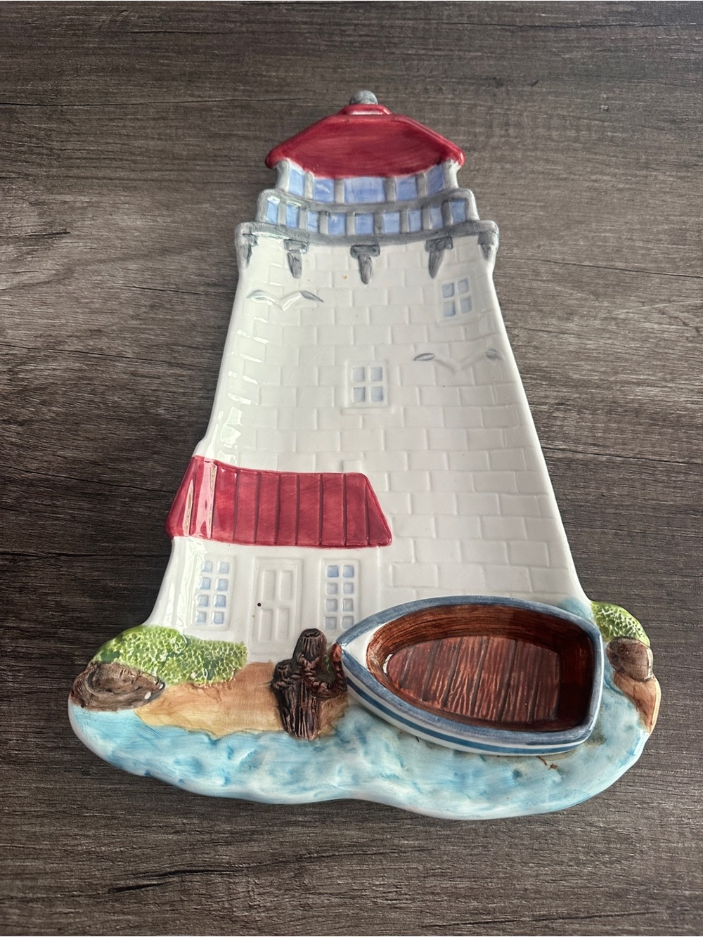 Ceramic Lighthouse Wall Decor in White and Red